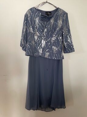 Alex Evenings Navy Midi Dress Set 12P Sparkly Chiffon Formal Mother of Bride